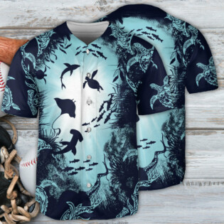 Turtle Aquarium Life Deep Blue Sea - Baseball Jersey - Owl Ohh - Owl Ohh