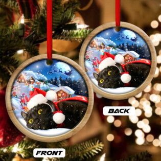 Christmas Black Cat Happy Xmas Light Decor Tree Hanging - Circle Ornament - Owl Ohh - Owl Ohh