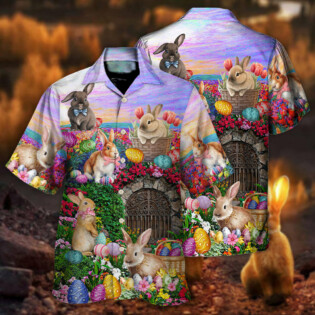 Easter Rabbit Chilling In The Flower Landscape Watercolor Style - Hawaiian Shirt - Owl Ohh - Owl Ohh