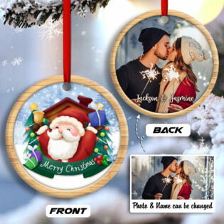 Christmas Santa Snowman Merry Christmas Custom Photo Personalized - Circle Ornament - Owl Ohh - Owl Ohh