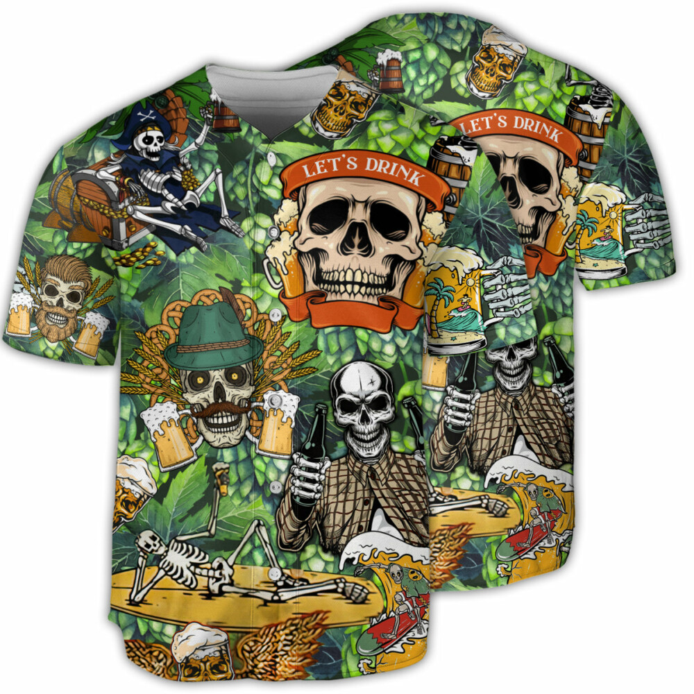 Skull Beer It's Beer Time Skull - Baseball Jersey - Owl Ohh - Owl Ohh