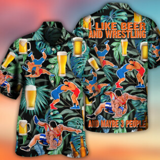 Beer And Wrestling Tropical Pattern - Hawaiian Shirt - Owl Ohh - Owl Ohh