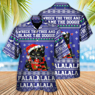 Black Cat Wreck The Tree Christmas - Hawaiian Shirt - Owl Ohh - Owl Ohh