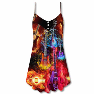 Guitar Lover Acoustic Beautiful Colorful - V-neck Sleeveless Cami Dress - Owl Ohh - Owl Ohh