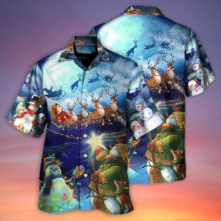 Christmas Rudolph Santa Claus Reindeer Snowman Light Art Style - Hawaiian Shirt - Owl Ohh - Owl Ohh
