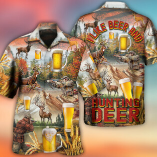Beer And Hunting Deer Autumn Moutain - Hawaiian Shirt - Owl Ohh - Owl Ohh