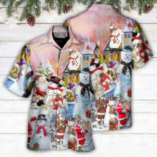 Christmas Santa And Snowman Christmas Snow Village - Hawaiian Shirt - Owl Ohh - Owl Ohh