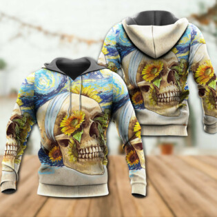 Skull And Sunflower Vintage Amazing Starry Night - Hoodie - Owl Ohh - Owl Ohh