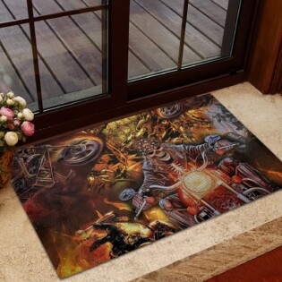 Skull Motorcycle Racing Fast Fire - Doormat - Owl Ohh - Owl Ohh