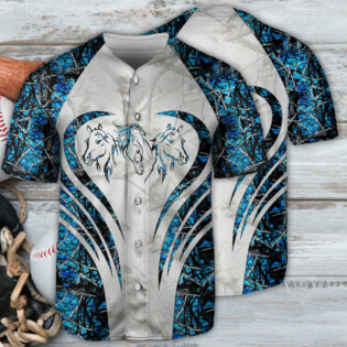 Horse Couple Art Blue Style - Baseball Jersey - Owl Ohh - Owl Ohh