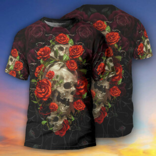 Skull And Roses Art - Round Neck T-shirt - Owl Ohh - Owl Ohh