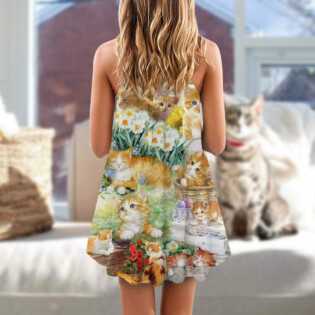 Yellow Cat Kitty Lover Art - V-neck Sleeveless Cami Dress - Owl Ohh - Owl Ohh