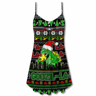 Christmas Godzila Falalalala Xmas - V-neck Sleeveless Cami Dress - Owl Ohh - Owl Ohh