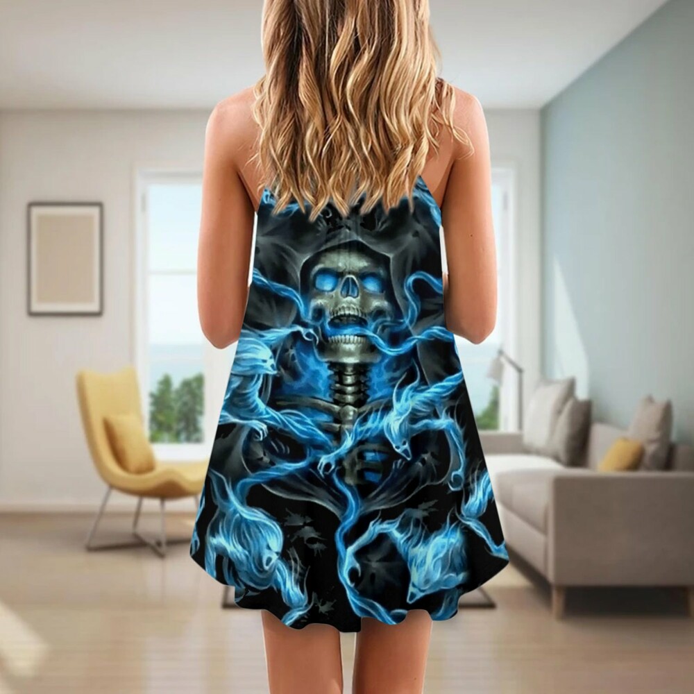 Skull Black Ground Blue - Summer Dress - Owl Ohh - Owl Ohh