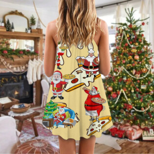 Christmas Santa Eating Pizza. It's Yummy - V-neck Sleeveless Cami Dress - Owl Ohh - Owl Ohh