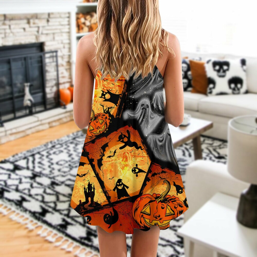 Halloween Ghost Pumpkin Scary - V-neck Sleeveless Cami Dress - Owl Ohh - Owl Ohh