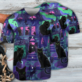 Black Cat In A Haunted House - Baseball Jersey - Owl Ohh - Owl Ohh