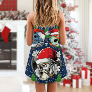 Skull With Santa Hat Merry Christmas Snow - V-neck Sleeveless Cami Dress - Owl Ohh - Owl Ohh