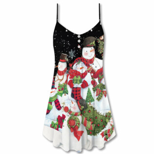Christmas Cutie Snowman Happy Xmas Cardinal - V-neck Sleeveless Cami Dress - Owl Ohh - Owl Ohh