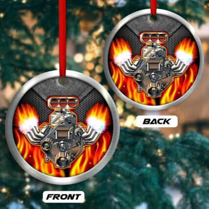 Hot Rod Christmas Flame Merry Xmas - Circle Ornament - Owl Ohh - Owl Ohh