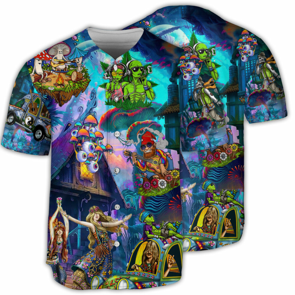 Hippie Alien Skull Mushroom Peace Life Color - Baseball Jersey - Owl Ohh - Owl Ohh