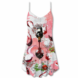Christmas Wine Drinking A Glass Of Fine Wine - V-neck Sleeveless Cami Dress - Owl Ohh - Owl Ohh