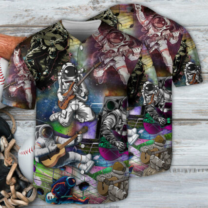 Guitar Galaxy Funny Astronaut Music Lover - Baseball Jersey - Owl Ohh - Owl Ohh