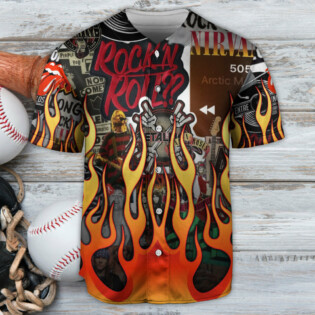 Music Rock Music Red Flame Chill - Baseball Jersey - Owl Ohh - Owl Ohh