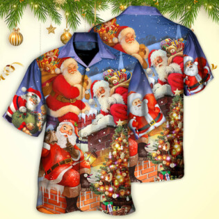 Christmas Up On Rooftop Santa Claus Art Style - Hawaiian Shirt - Owl Ohh - Owl Ohh