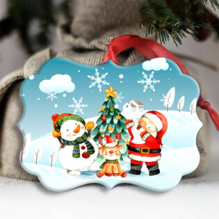 Christmas Santa Snowman And Deer Happy Together - Horizonal Ornament - Owl Ohh - Owl Ohh