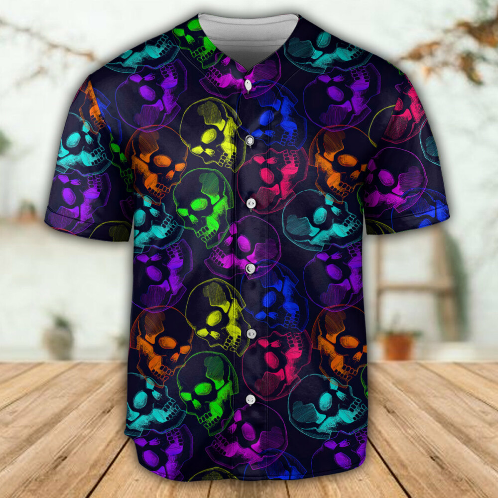 Skull Neon Cool - Baseball Jersey - Owl Ohh - Owl Ohh