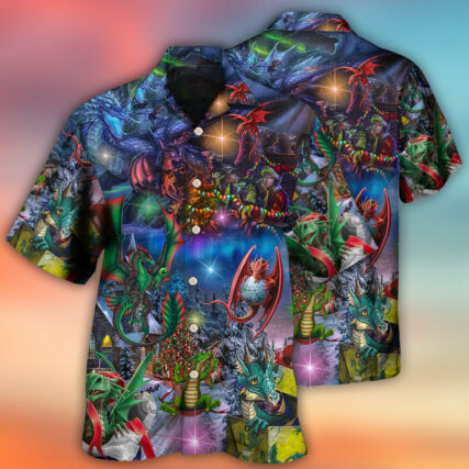 Dragon Christmas Light Art Style - Hawaiian Shirt - Owl Ohh - Owl Ohh