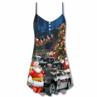 Christmas Santa Police Car Merry Xmas - V-neck Sleeveless Cami Dress - Owl Ohh - Owl Ohh