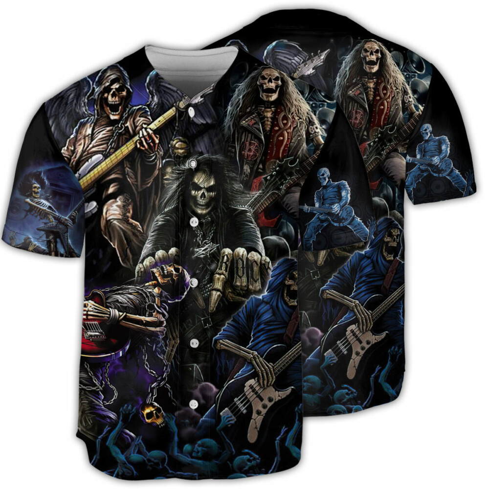 Skull Guitar Cool Dark - Baseball Jersey - Owl Ohh - Owl Ohh