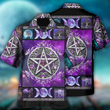 Wicca Witch Vibes Purple Pentagra - Hawaiian Shirt - Owl Ohh - Owl Ohh