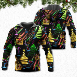 Wine Rum Christmas Neon Art Drinking - Hoodie - Owl Ohh - Owl Ohh