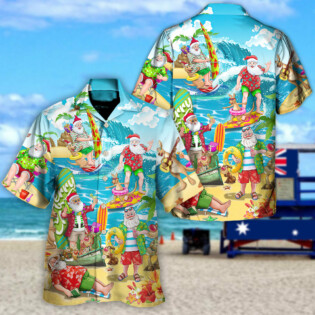 Christmas In July Santa Claus Surfing And Enjoy Summer Beach - Hawaiian Shirt - Owl Ohh-Owl Ohh