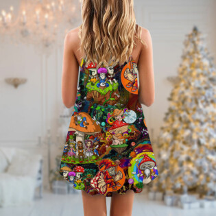 Hippie Mushroom Trippy Colorful Lover - V-neck Sleeveless Cami Dress - Owl Ohh - Owl Ohh