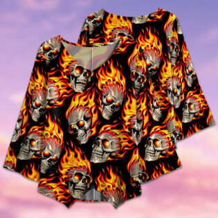 Skull Fire Lighting Pattern - V-neck T-shirt - Owl Ohh - Owl Ohh