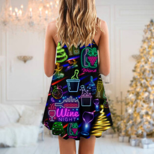 Wine Christmas Neon Art Drinking - V-neck Sleeveless Cami Dress - Owl Ohh - Owl Ohh