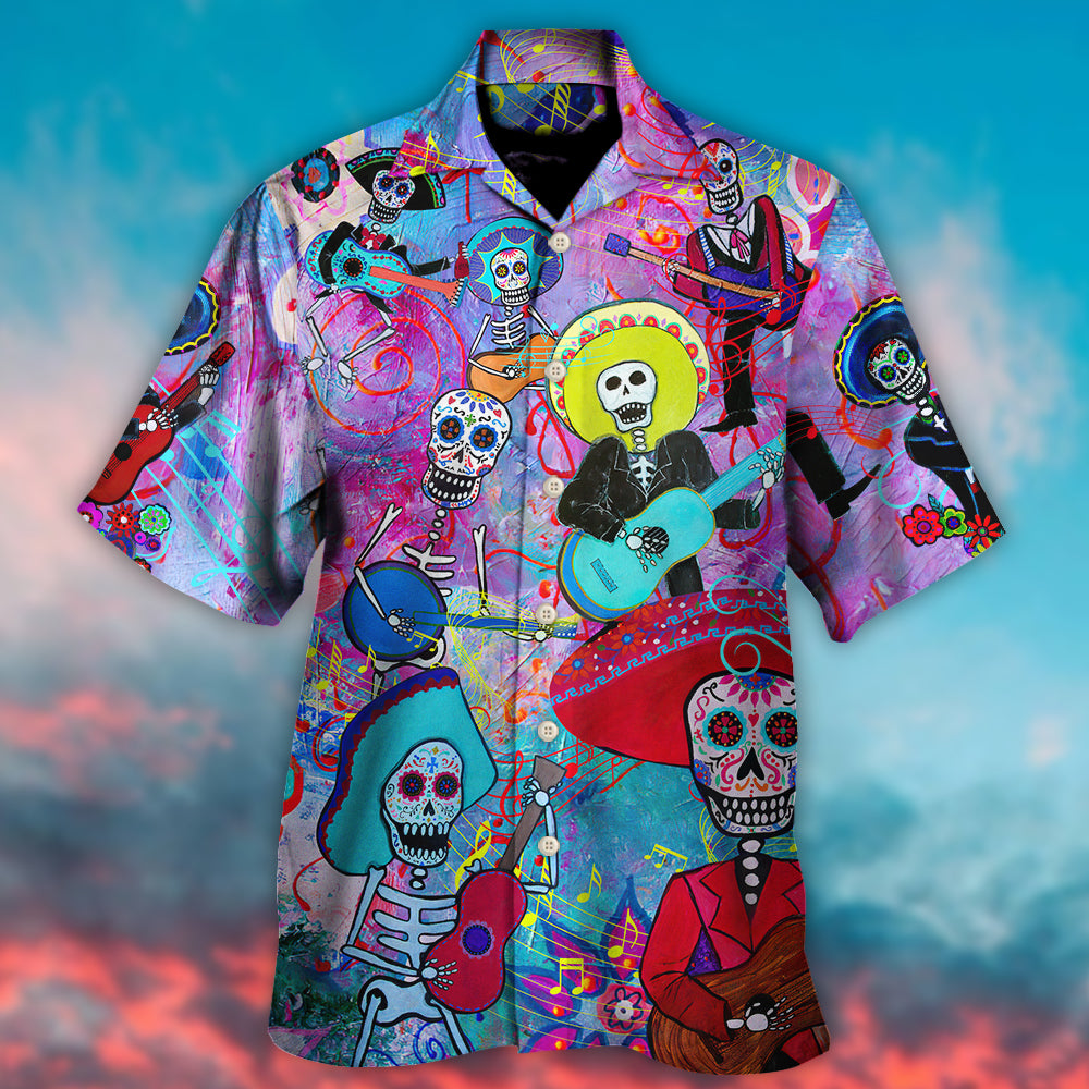Guitar Day Of The Dead Sugar Skull - Hawaiian Shirt - Owl Ohh - Owl Ohh