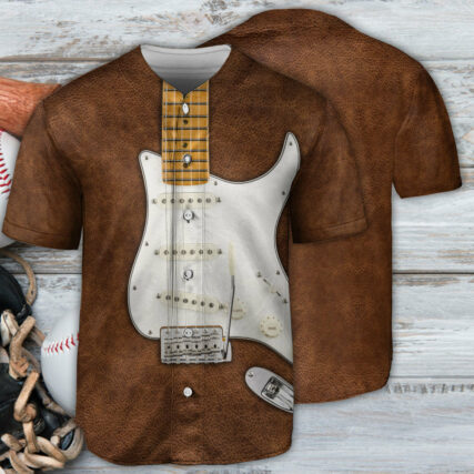 Guitar Leather Style Vintage Music Lover - Baseball Jersey - Owl Ohh - Owl Ohh