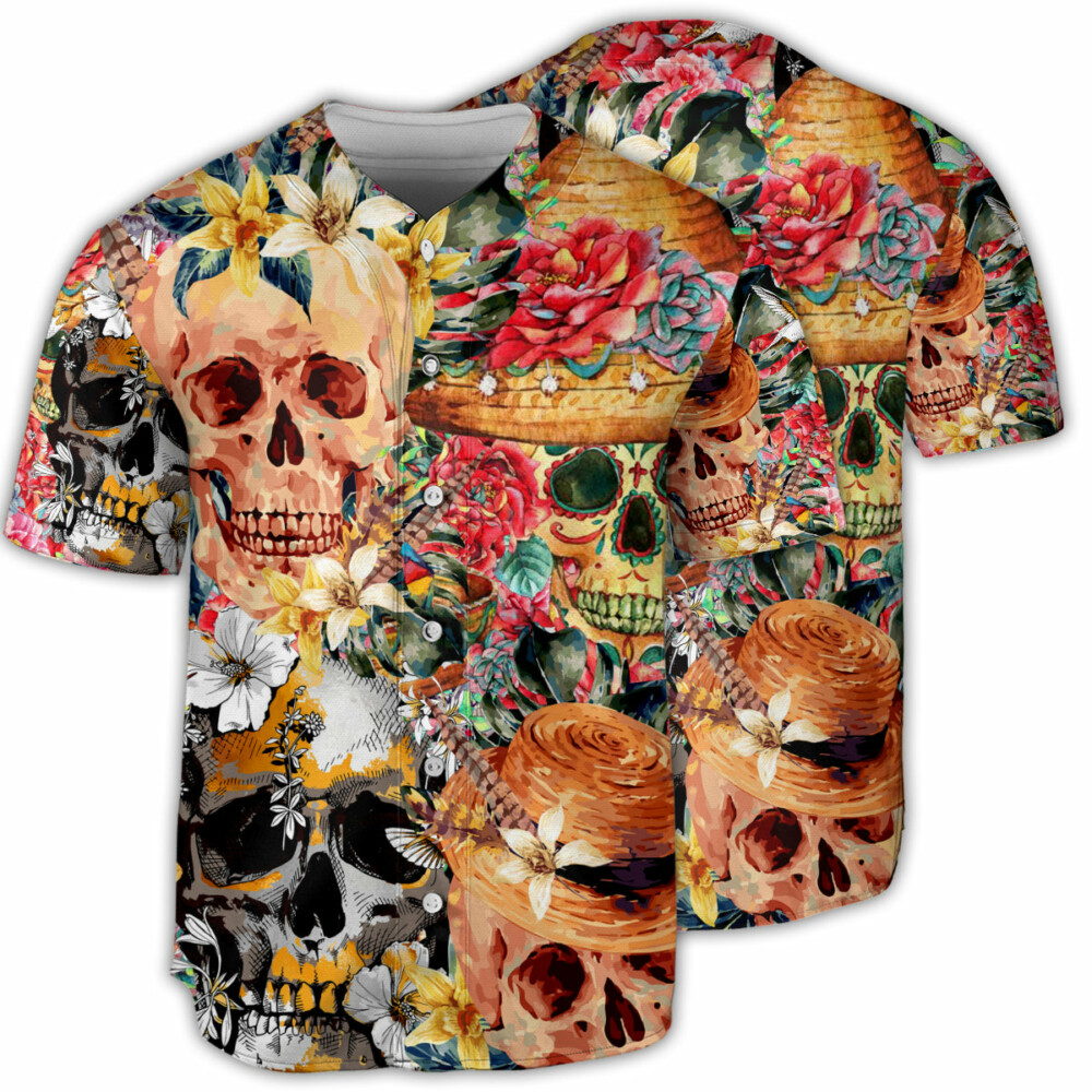 Skull Beautiful And Flowers - Baseball Jersey - Owl Ohh - Owl Ohh