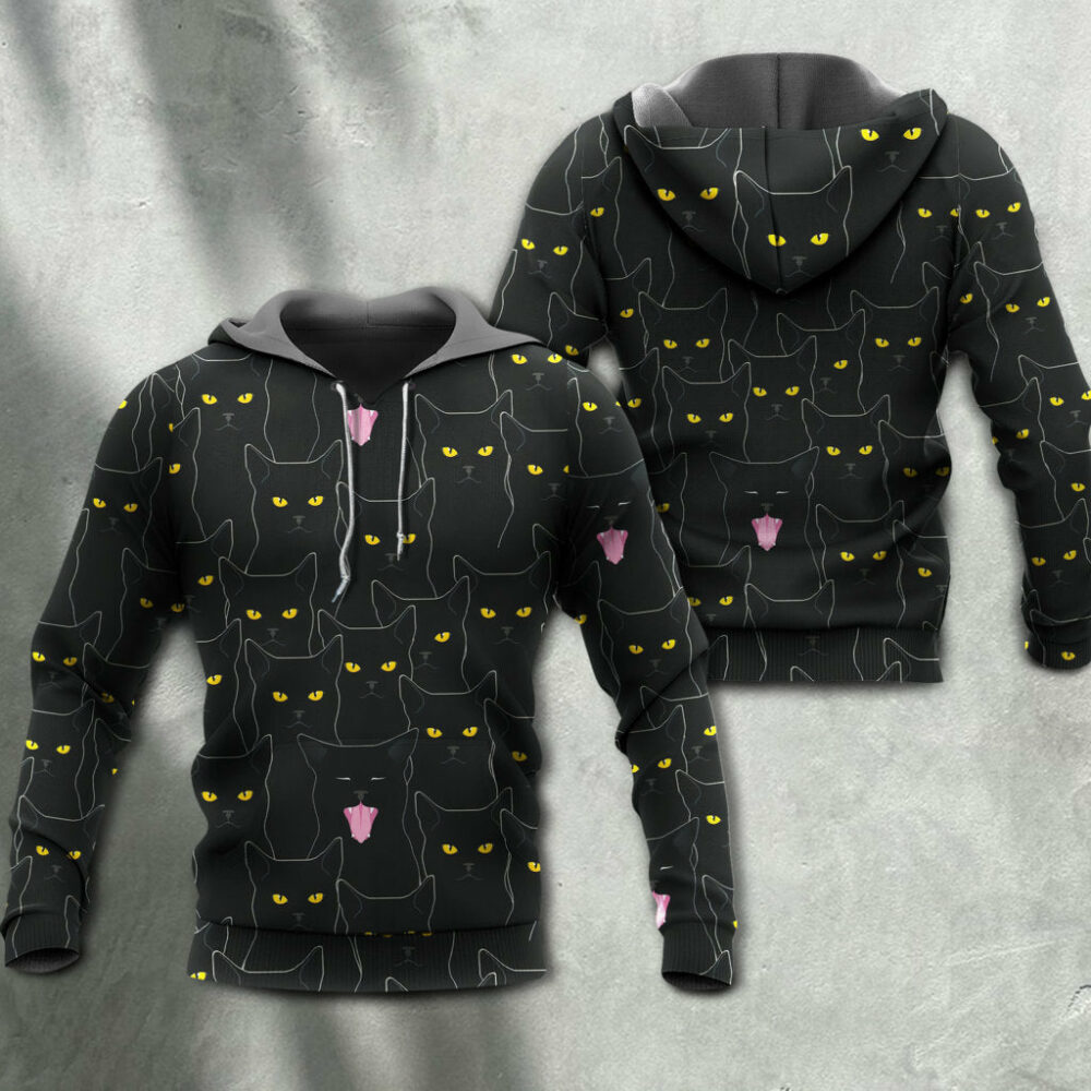 Black Cat Lovely Looking At You - Hoodie - Owl Ohh - Owl Ohh
