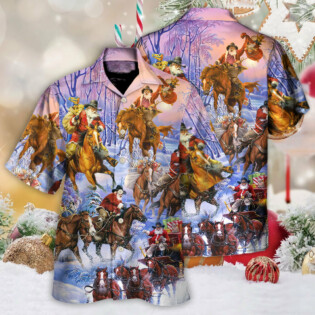 Christmas Santa And Horse Ho Ho Ho Everywhere Merry Xmas - Hawaiian Shirt - Owl Ohh for men and women, kids - Owl Ohh