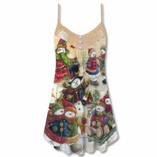 Christmas Couple Snowman Lover Winter Xmas - V-neck Sleeveless Cami Dress - Owl Ohh - Owl Ohh
