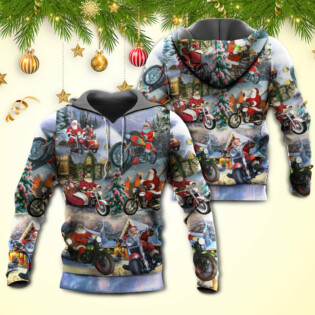 Christmas Santa Claus Driving Motorcycle Bike Gift Light Art Style - Hoodie - Owl Ohh - Owl Ohh