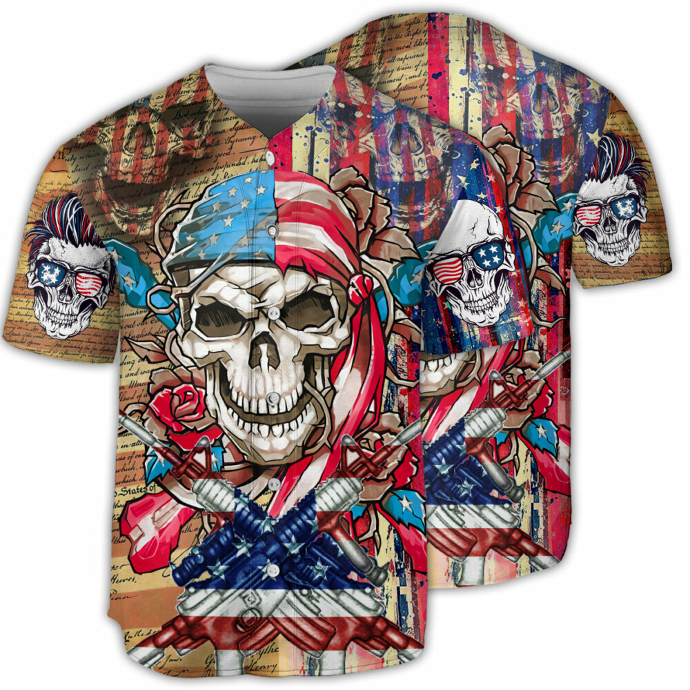 Skull Patriotic Flower America - Baseball Jersey - Owl Ohh - Owl Ohh