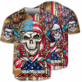 Skull Patriotic Flower America - Baseball Jersey - Owl Ohh - Owl Ohh