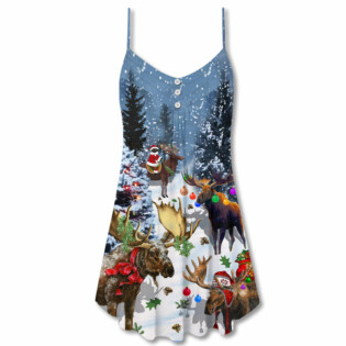 Christmas Merry Christ Moose Snow - V-neck Sleeveless Cami Dress - Owl Ohh - Owl Ohh